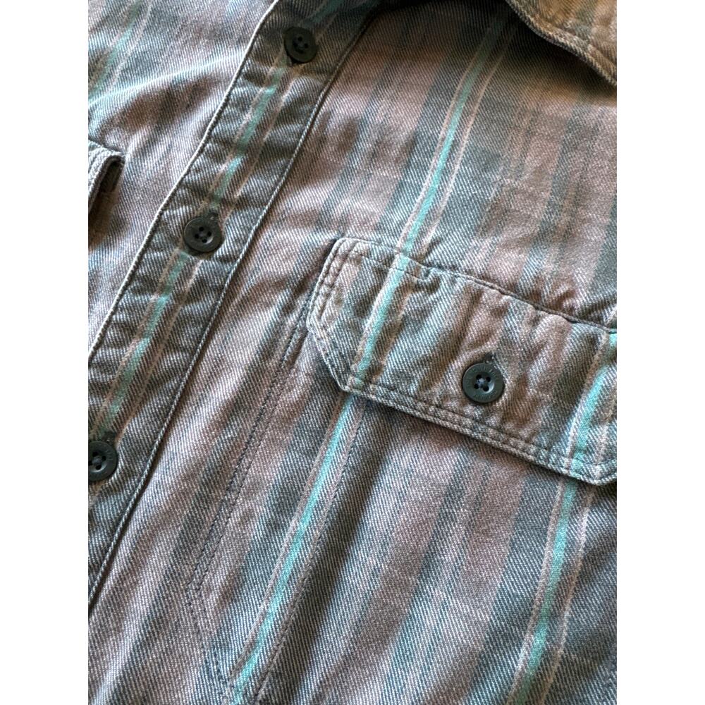 The North Face Small Faded Teal Blue Gray Tartan Plaid Flannel Button Down Shirt - Picture 3 of 8